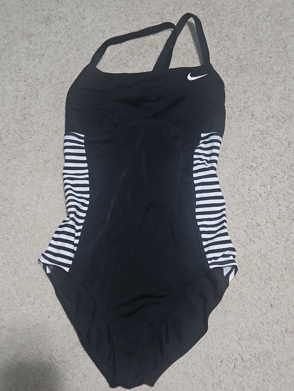 Nike Black One-Piece Swimsuit with White Striped Side Panels